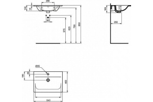 E027901 CONNECT AIR Vanity умывальник 84 см, для монтажа соло с дизайн-сифоном или с подстольем CONNECT AIR; отверстие под смес, с отверстием перелива - 2