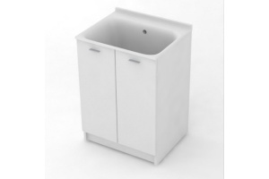 KERASAN Aquadom Комплект для постирочной 60х50см: база + раковина БЕЗ ОТВЕРСТИЯ под смеситель+выпуск с сифоном , цвет белый матовый