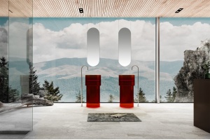 Раковина отдельностоящая прозрачная ABBER Kristall AT2701Rubin-H красная - 2