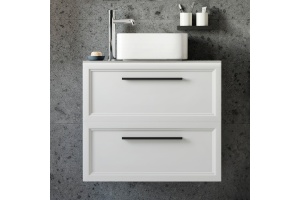 Тумба с раковиной STWORKI Эстерсунд 75 белая матовая, роверелла с отверстием под смеситель в столешнице