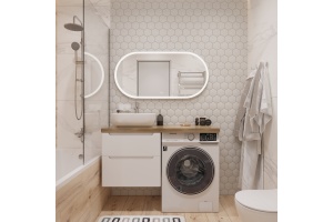 Тумба с раковиной STWORKI Берген 60 белая со светлой столешницей 122, Moduo 50 Square, R - 2