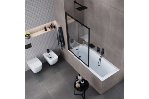 Шторка для ванны Excellent Liner 110х140 профиль черный матовый стекло прозрачное - 3