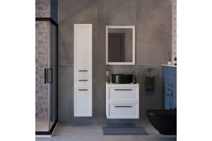 Мебель для ванной STWORKI Эстерсунд 60 белая матовая, простоун беж, с раковиной BOCCHI Vessel черной