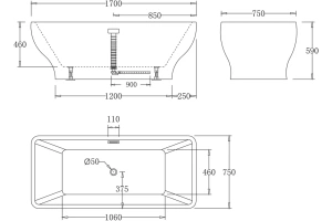 Акриловая ванна BELBAGNO 170х75 белый (BB73-1700-W0) - 3