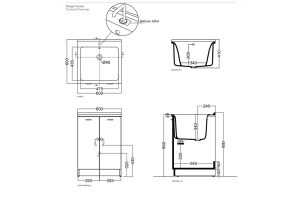 KERASAN Aquadom Комплект для постирочной 60х60см: база + раковина БЕЗ ОТВЕРСТИЯ под смесит+выпуск с сифоном , цвет белый матовый - 2