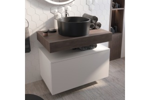 Мебель для ванной STWORKI Ольборг 80 столешница дуб карпентер, без отверстий, с тумбой 80, с раковиной BOCCHI Vessel черной - 2