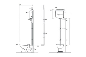KERASAN Труба для высокого бачка, состоит из 3-х частей, цвет бронза - 2