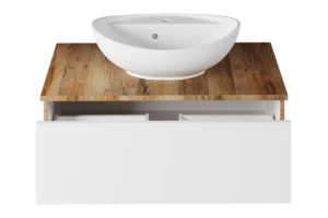 Тумба с раковиной Misty Ива 90 белая - светлое дерево - 2