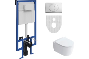 Комплект Унитаз подвесной STWORKI Ноттвиль SETK3104-2616 безободковый, с микролифтом + Система инсталляции для унитазов STWORKI 510162 с кнопкой смыва 230823 хром матовый