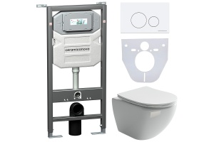 Комплект унитаза с инсталляцией Ceramica Nova Metropol белый с сиденьем микролифт и белой кнопкой