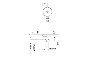 Раковина, Duravit, Cape Cod, ширина, мм-430, глубина, мм-430, высота, мм-100, тип установки-накладной, отверстия для смесителя-отсутствуют, без декора, мате - 2