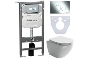 Комплект унитаза с инсталляцией Ceramica Nova Metropol белый с сиденьем микролифт и кнопкой хром глянцевый