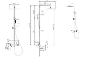 5.31A10-31 PRIORITY Душ.сист.H 800-1270 мм,излив поворот.,Верх.душ Slim Ф300,Kerox,черн.мат (296346) - 2