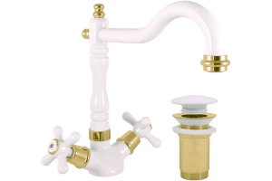 Смеситель для раковины Rav Slezak Morava retro белый - золото