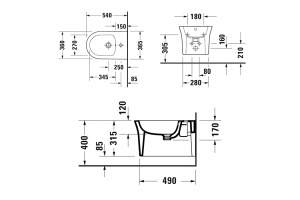 DURAVIT (White Tulip) Биде подвесное 370 x 540 мм, с отверстием под смеситель, белое - 2