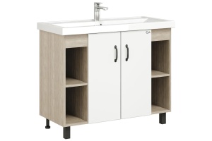 Тумба с раковиной Onika Тимбер 100 белый матовый - светлое дерево