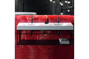 KERASAN Cento раковина двойная140х45 подвесная с 1отв на каждой раковине под смеситель, цвет белый