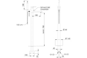 Смеситель для ванны с душем Remer Infinity I08 напольный, С ВНУТРЕННЕЙ ЧАСТЬЮ - 2