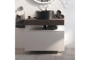 Столешница STWORKI Ольборг 80 дуб карпентер, без отверстий, с тумбой 80, с раковиной BOCCHI Vessel черной