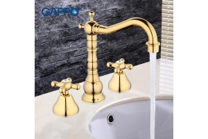 Смеситель для раковины Gappo на 3 отверстия золото G1163-6 - 2