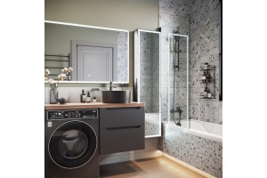 Мебель для ванной STWORKI Берген 60 серая с темной столешницей 122, раковина BOCCHI Vessel 1174-004-0125 черная, L - 2