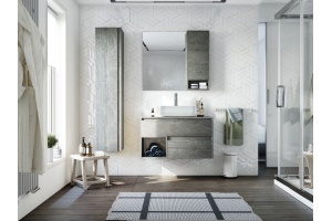 Мебель для ванной STWORKI Карлстад 90 дуб рошелье, монте тиберио, в стиле лофт, серая, подвесная (комплект, гарнитур) - 2