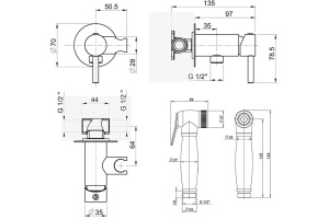 Гигиенический душ Paini 53CR442RRU со смесителем, С ВНУТРЕННЕЙ ЧАСТЬЮ - 2
