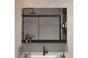 Зеркало STWORKI Нюборг 100 с полкой, черное, прямоугольное, большое, в стиле лофт