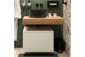 Мебель для ванной STWORKI Ольборг 80 столешница дуб французский, без отверстий, с тумбой 60, с раковиной BOCCHI Vessel черной - 3