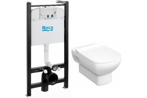 Комплект унитаза с инсталляцией Roca Dama Senso 893104680 с сиденьем Микролифт без клавиши смыва