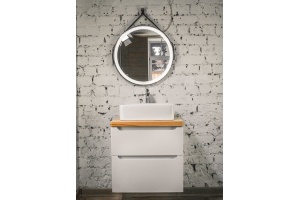 Зеркало круглое Jorno Wood 50, с подсветкой, кожаный ремень - 2