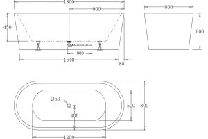 Акриловая ванна BelBagno 180х80 черный, матовый (BB71-1800-NERO-W0) - 3