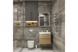 TECHNO База под раковину подвесная с двумя выкатными ящиками, Дуб мадейра янтарь AM-Techno-600-2C-SO-LW674