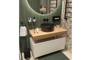 Мебель для ванной STWORKI Ольборг 100 столешница дуб французский, без отверстий, 2 тумбы 50, с раковиной BOCCHI Vessel черной - 3