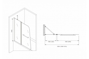 Шторка на ванну ABBER Ewiges Wasser 100х140 профиль черный (AG50100B) - 3