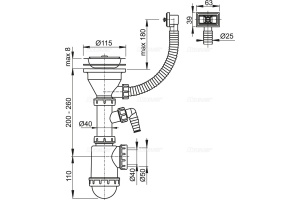 A447P -DN50/40 Сифон для мойки с нержавеющей решеткой - 2