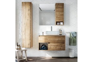 Мебель для ванной STWORKI Карлстад 90 дуб рустикальный, роверелла, в стиле лофт, под дерево, подвесная