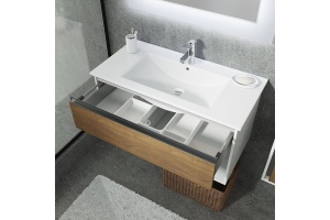 Тумба с раковиной Sanvit Контур 100 белый глянец - светлое дерево - 3