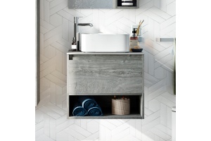 Тумба с раковиной STWORKI Карлстад 60 дуб рошелье, роверелла, с отверстием под смеситель в столешнице