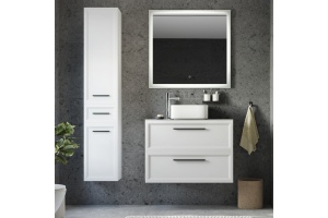 Мебель для ванной STWORKI Эстерсунд 90 белая матовая, простоун беж с отверстием под смеситель в столешнице