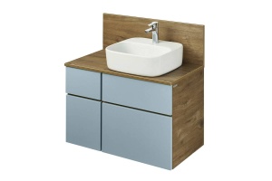 Тумба с раковиной Одри 42 и столешницей Aquaton Мишель 80 светлое дерево-голубой