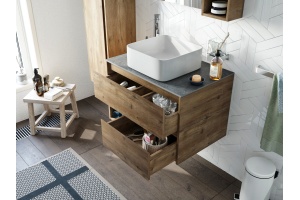 Мебель для ванной STWORKI Карлстад 75 дуб рустикальный, роверелла, с отверстием для смесителя в столешнице - 2