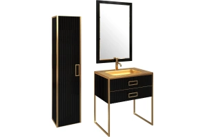 Шкаф-пенал Armadi Art Monaco подвесной черный глянец - золото - 2