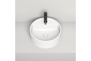 Salini ARMONIA TOP 202 Раковина на столешницу 450х450х116мм, с 1 отв.под смеситель, донный клапан D502, мат-л: S-Sense, глянцевый, белый. - 3