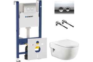 Комплект Система инсталляции для унитазов Geberit Duofix Delta 458.124.21.1 3 в 1 с кнопкой смыва + Крышка-сиденье Roca Meridian 8012A2004 с микролифтом