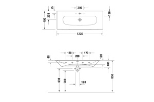 DURAVIT (Viu) Умывальник 1230x490 мм, 1 отверстие под смеситель, с переливом, клапан Push-Open керамическ., белый - 2