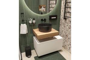 Столешница STWORKI Ольборг 60 дуб французский, без отверстий, с тумбой 80, с раковиной BOCCHI Vessel черной - 3