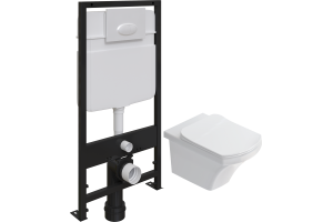 Комплект Унитаз подвесной STWORKI Хальмстад SETK2804-0606-001-1-6000 с микролифтом + Система инсталляции для унитазов EWRIKA ProLT 0026-2020 с кнопкой смыва 0052 белой матовой