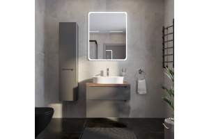 Мебель для ванной STWORKI Берген 80 серая с темной столешницей, раковина Bocchi Slim Line 1600-001-0126 белая