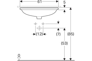 500.758.01.2 Geberit VariForm Раковина с установкой под столешницу  эллиптичекой формы, T1=55х40 см, без отв. под смеситель, без отв. перелива - 3